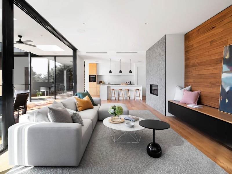 Open-plan whole-home renovation interior with modern living area